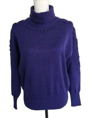 Vtg 80s Wool Blend Turtleneck Scroll Stiching Ossi Skiwear Purple Sweater Sz M